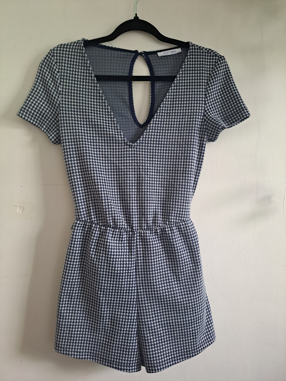 Zara Gingham Romper M Preppy Picnic Women's Blue and White Gingham Short Romper